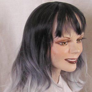 Ladies Synthetic Black & Silver Highlights Long Layered Wave Wig 21"